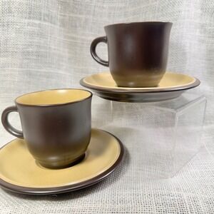 Noritake Folkstone Safari 8501 2 Cup &‎ Saucer Sets Brown Japan